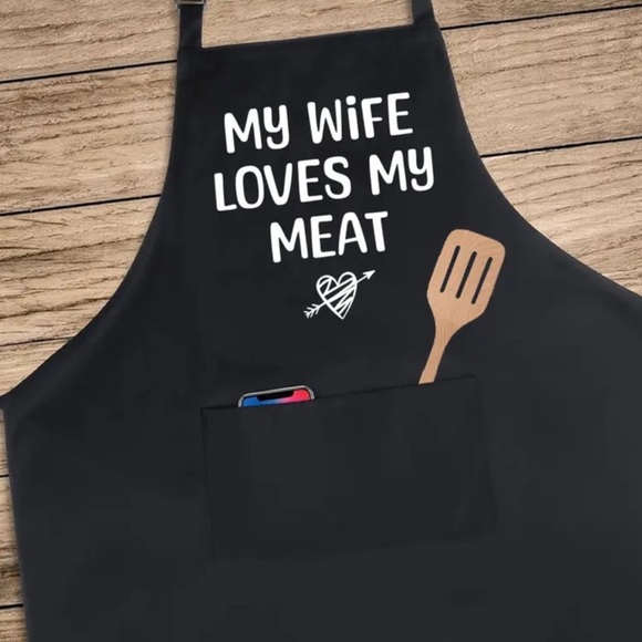 🥩😜Grill Kitchen Apron “My Wife Loves My Meat” Humorous Funny Design Gag Gift - Picture 2 of 2